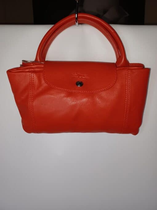 NEW LONGCHAMP LE PLIAGE LEATHER ORANGE TOTE/ wSticker - Image 2
