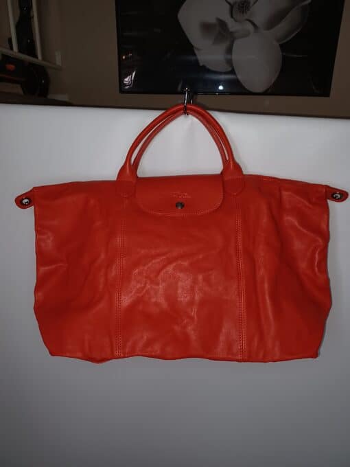 NEW LONGCHAMP LE PLIAGE LEATHER ORANGE TOTE/ wSticker - Image 3