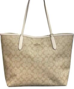 Coach 4455 Signature Zip Tote Khaki Saddle