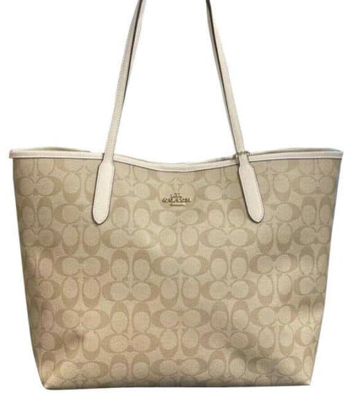 Coach 4455 Signature Zip Tote Khaki Saddle